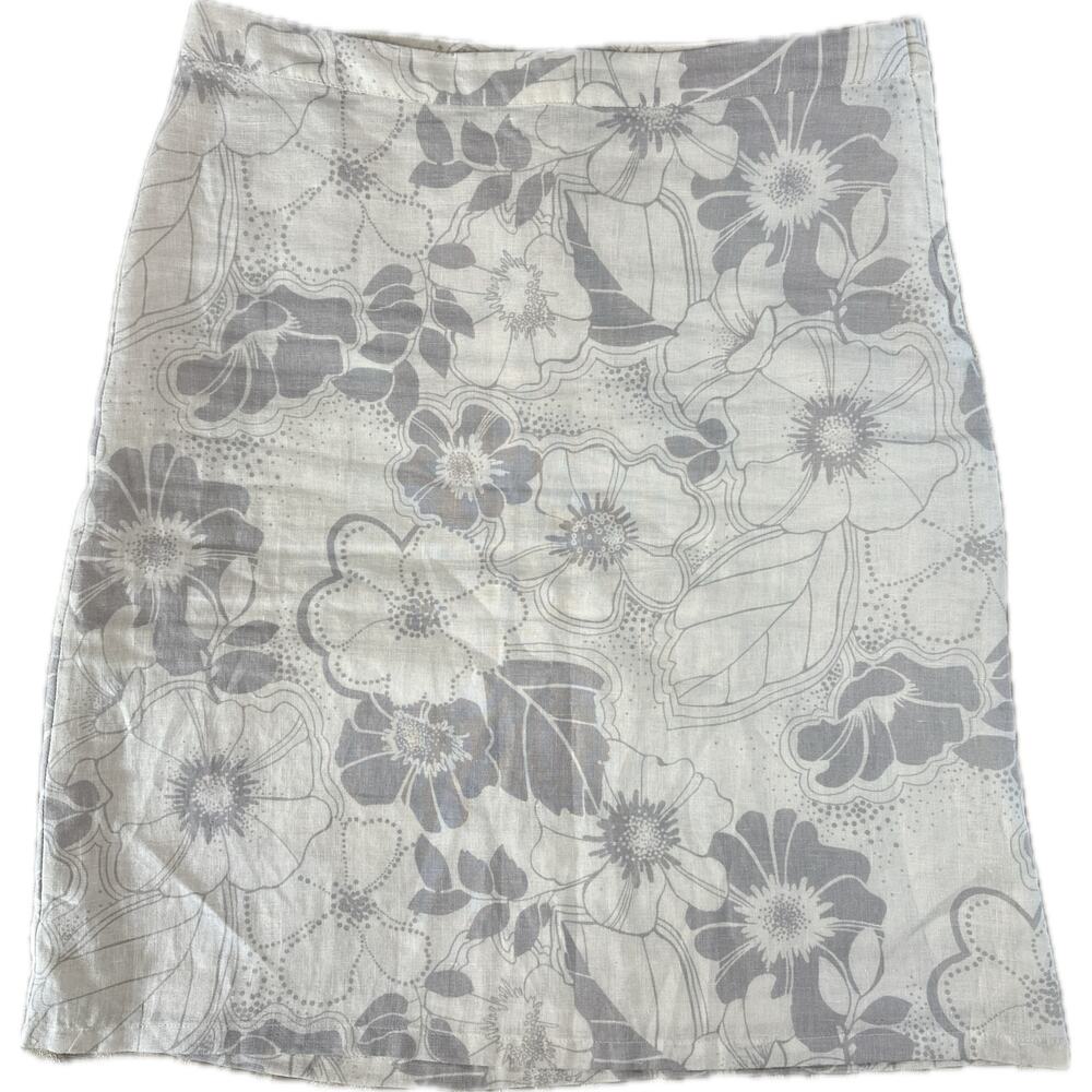 H&M Womens Grey White Floral Linen Mini Skirt Size 8 ALine‎ Side Zip beach
